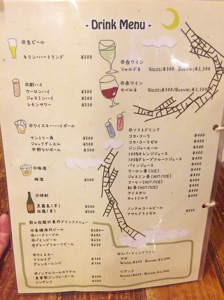 ボードゲーム&ダイニングバーkurumariのドリンクメニュー