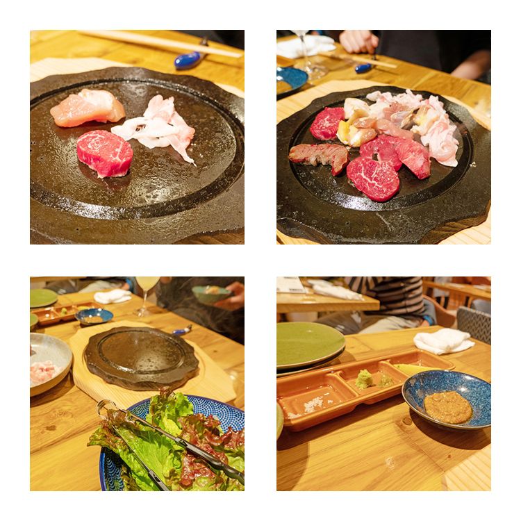 阿蘇の溶岩プレートで旨味を閉じ込めて焼く名物「溶岩焼き」