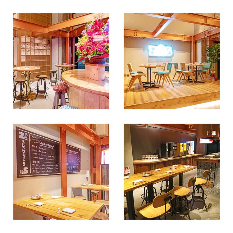 ウッド調で天井が高く広々としたZENON SAKABAの店内席