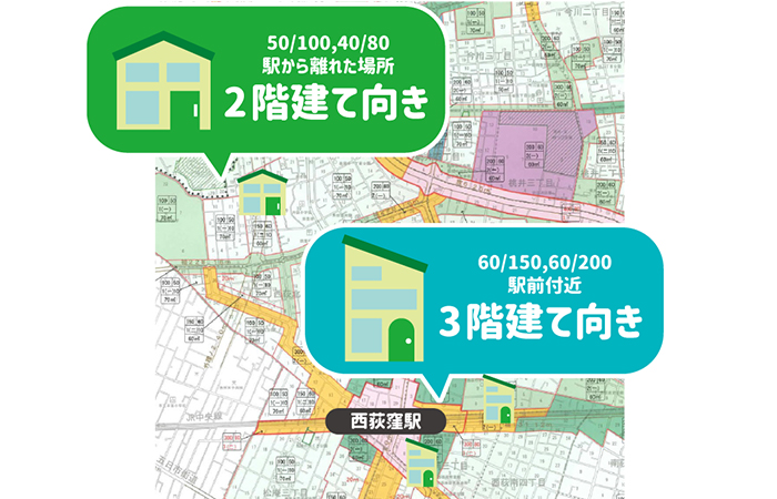 2階建てエリア、3階建てエリア地図