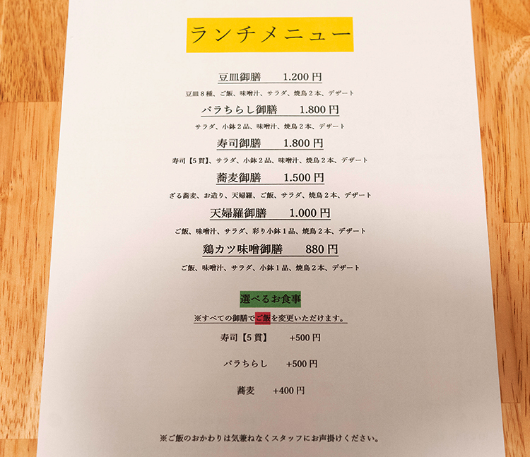 「割烹焼き鳥 しょうちゃん 吉祥寺別邸」のランチメニュー