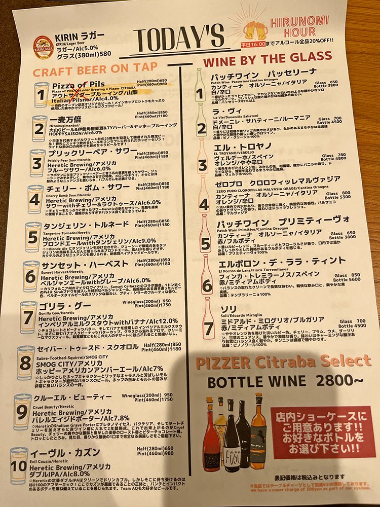 Pizzer Citrabaのメニュー