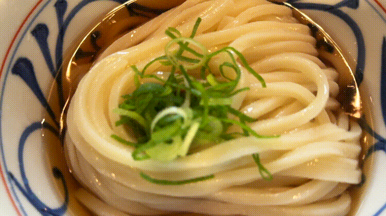 「讃岐うどん なかじょう」のうどんと天ぷらGIF