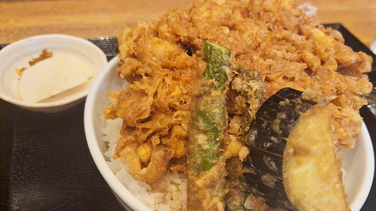 「てんぷら 祥天」のかき揚げ丼GIF