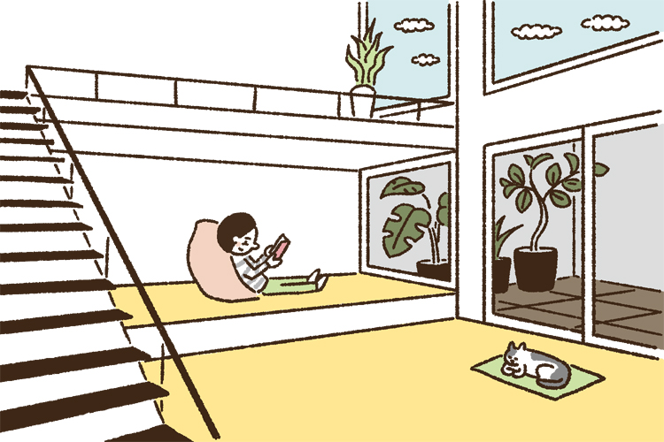 明るい吹き抜けのある家