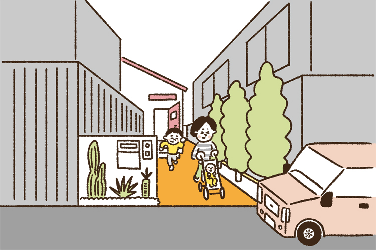 子どもが玄関を飛び出しても、道路まで通路が長いので安心
