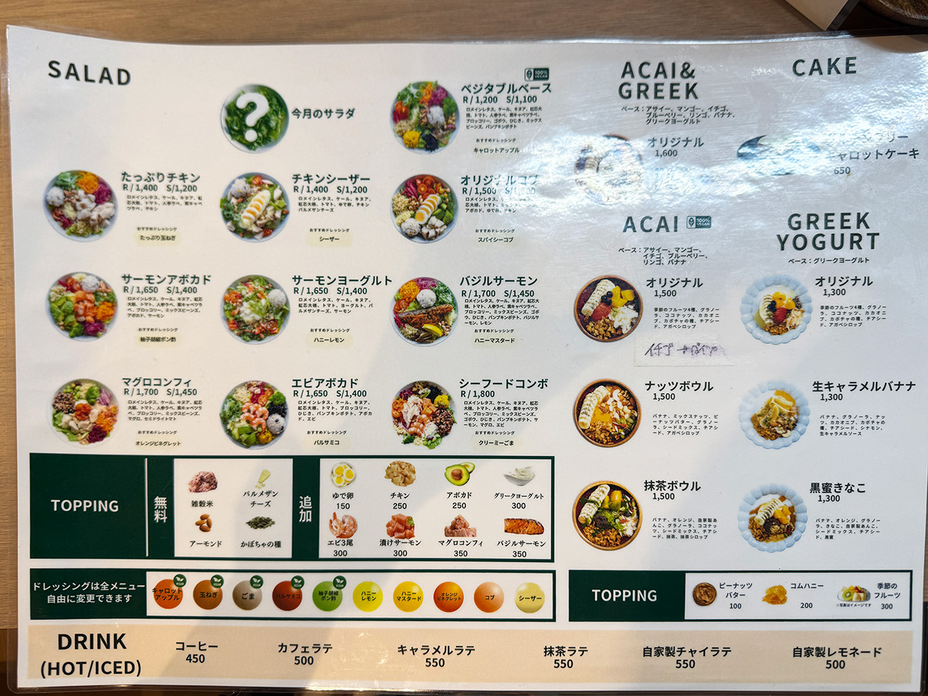 「Vegetable Base Tokyo」のメニュー