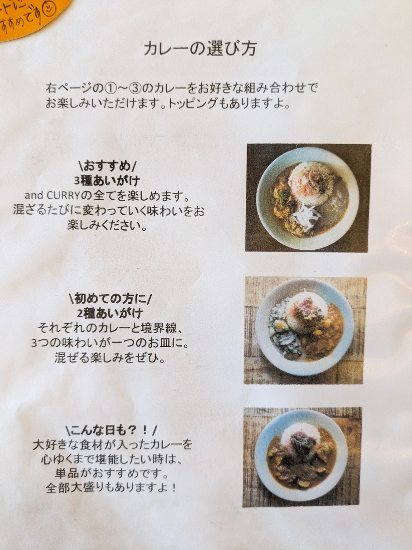 「kitchen and CURRY」のカレーの選び方