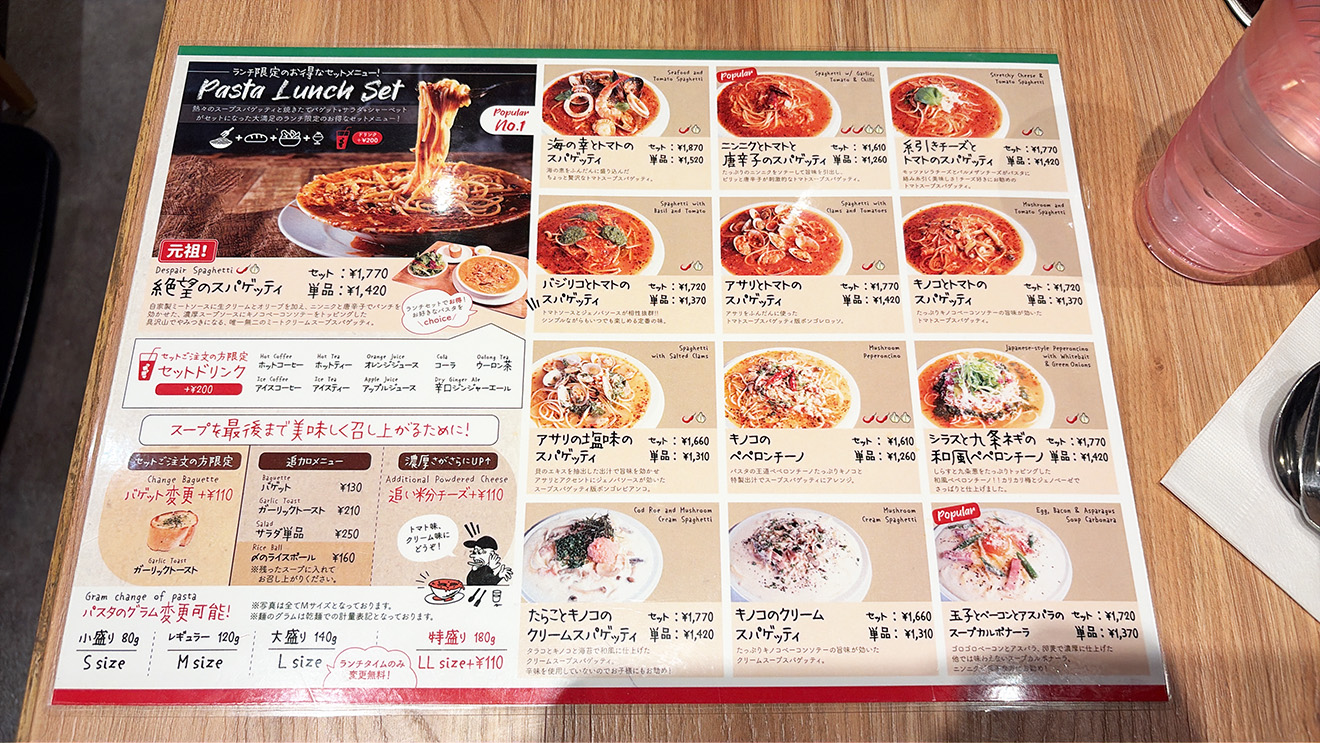 「ホームズパスタ下北沢」 メニュー
